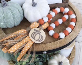 Pumpkin Garland Farmhouse Beads, Fall Garland Tiered Tray Decor