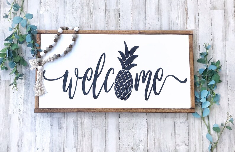 Welcome Sign Front Door Pineapple Decor