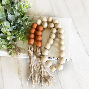 Terra Cotta Wooden Bead Garland, Neutral Decor Decorative Beads, Farmhouse Bead Garland