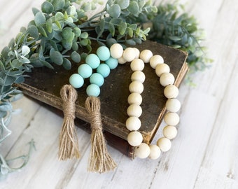 Coastal Decor Wooden Bead Garland, Modern Farmhouse Beads, Beaded Garland Tiered Tray Decor