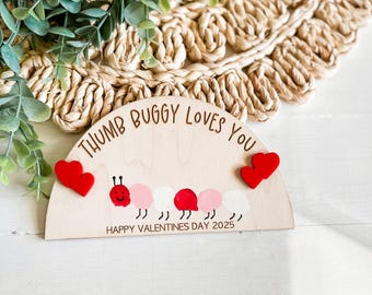 DIY Thumb Buggy Loves You Wood Sign, Valentines Day Gift from Kids, Handprint Art, Valentine Day Decor, Valentine Kids Activity Craft