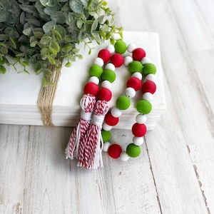 Holiday Wood Bead Garland, Christmas Garland, Coffee Table Decor, Farmhouse Beads for Tiered Tray