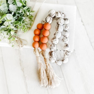 Fall Wood Bead Garland, Autumn Wooden Bead Garland, Farmhouse Beads, Decorative Beads