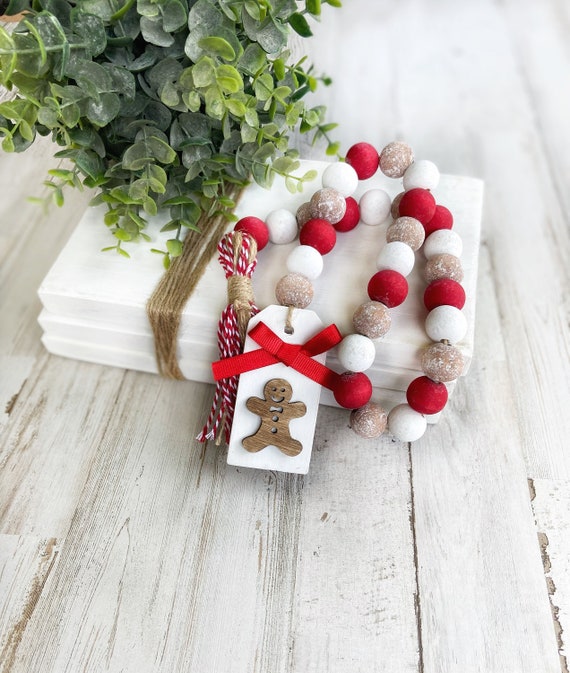 Gingerbread Decor Wood Bead Garland, Christmas Garland, Farmhouse Beads, Wooden Bead Garland, Coffee Table Decor