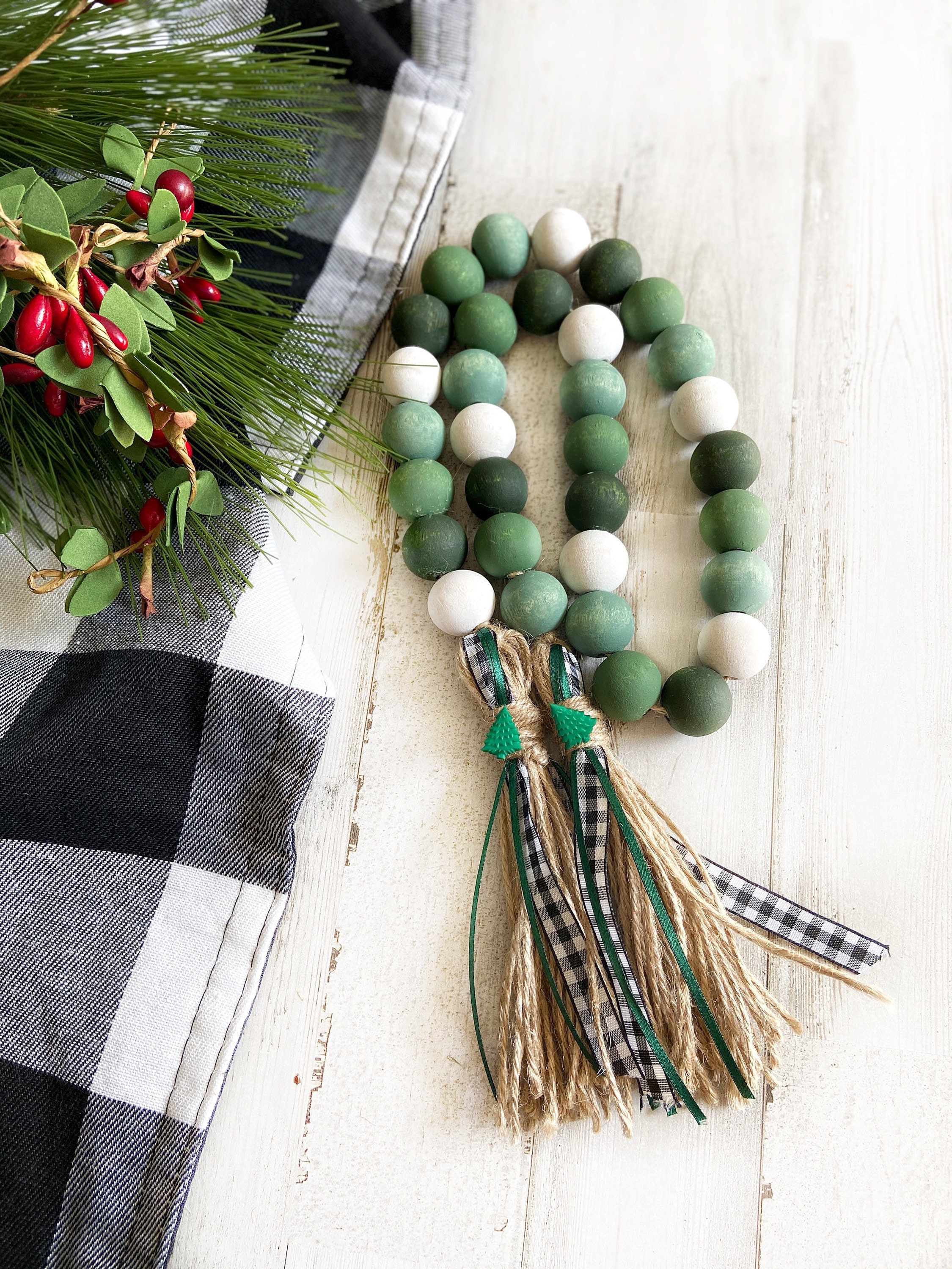 Mini Christmas Tree Christmas Garland Green Bead Garland Etsy