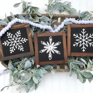 Rustic Wood Block Snowflake Decor / Decorative Block Set / 