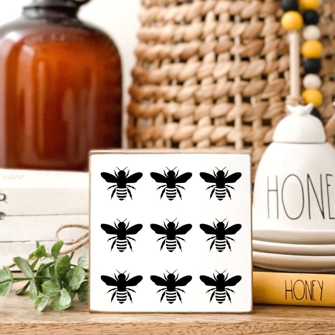 Bee Block Sign Honey Bee Wood Block Sign, Bee Kitchen Decor, Summer Tiered Tray Decor ...