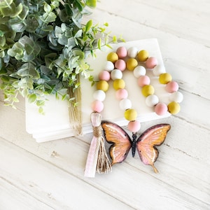 Butterfly Wooden Bead Garland, Butterfly Decor, Spring Shelf Decor, Boho Garland, Summer Decor, Wood Bead Garland