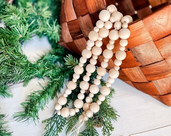 Wooden Beads Christmas Garland, Boho Christmas Decor, Scandinavian Decor, Mantel Garland, Garland for Christmas Tree