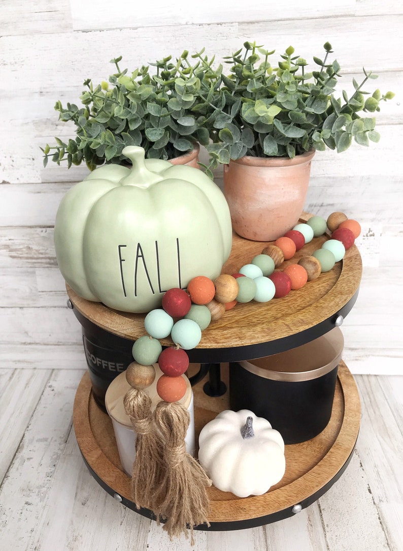 Earth Toned Fall Garland, Wooden Bead Garland, Coffee Table Decor Beaded Garland, Fall Tired Tray Decorations, Mantel Garland image 2