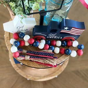 Red White and Blue Wood Bead Garland, 4th of July Decor, Patriotic Wooden Bead Garland, Independence Day Tiered Tray Decor image 3