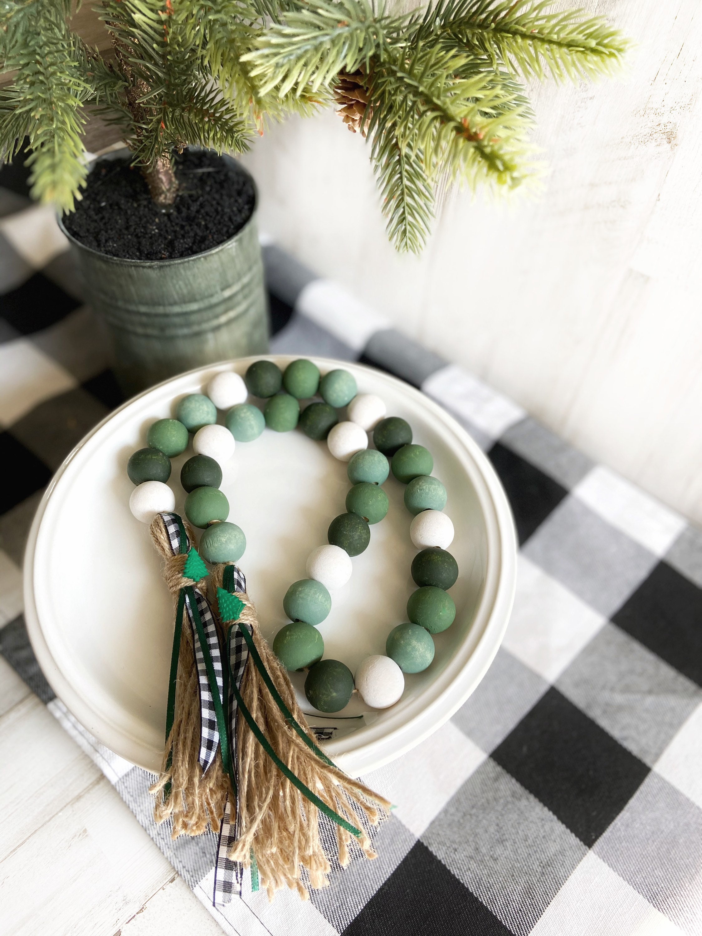 Mini Christmas Tree Christmas Garland Green Bead Garland Etsy