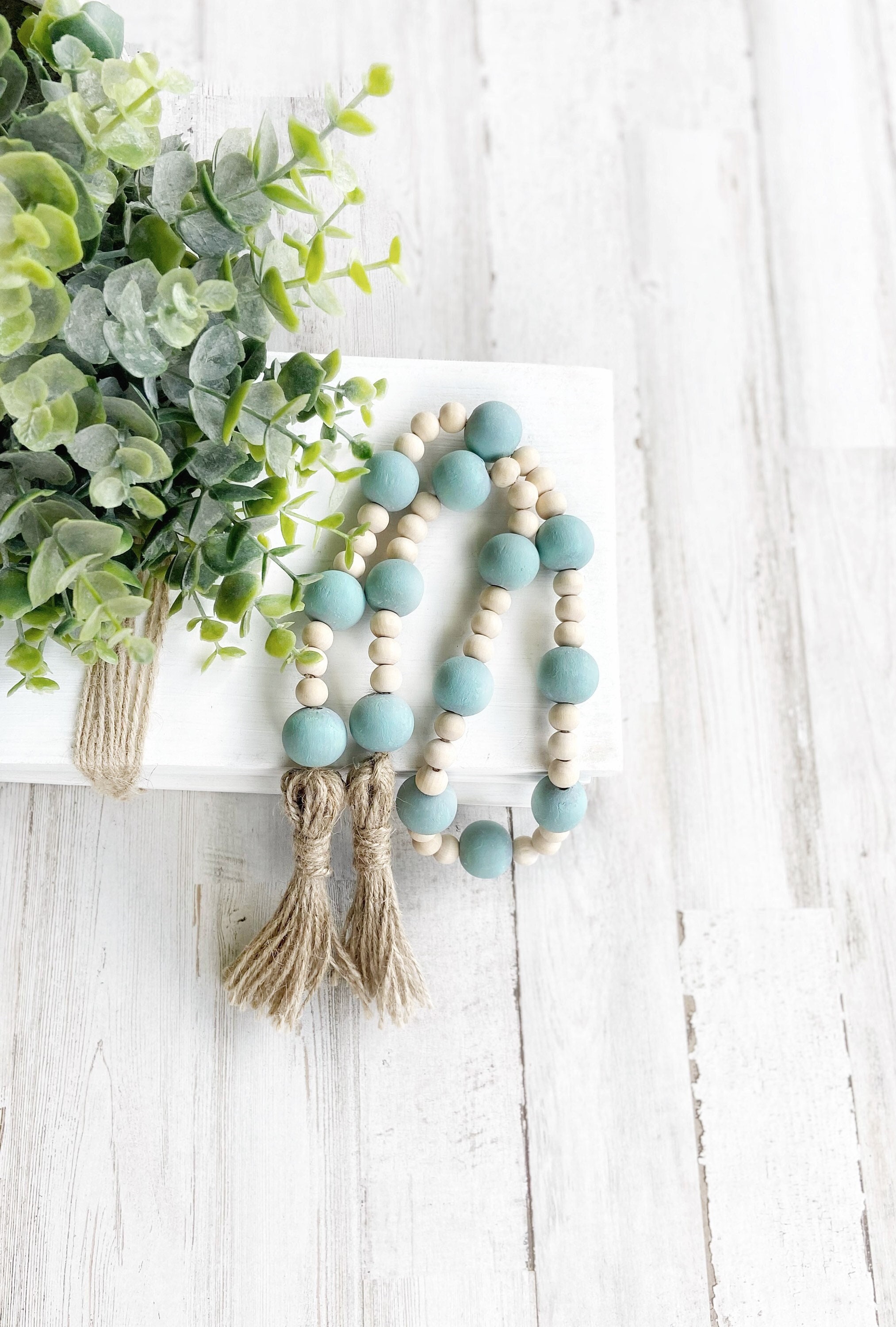 Boho Wooden Bead Garland Earth Tone Coffee Table Decor Beaded Garland Beach Themed Decor