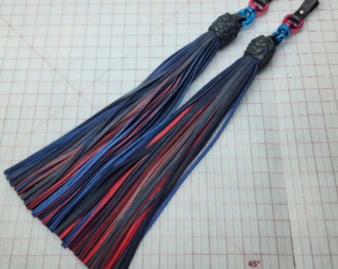 Blue Over Red Oil Tanned Leather Poi Flogger Set