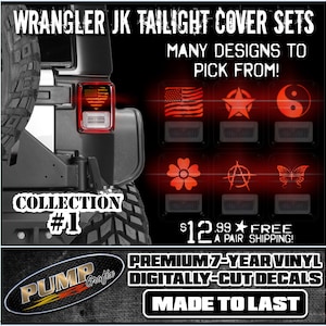2-pc Brake Light Overlay Set cut to fit All Jeep Wrangler JK Models! - Collection #1 - Free Shipping!