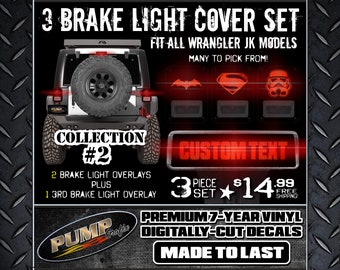 Tail Light & 3rd Brake Light Overlay 3-Piece Set cut to fit All Jeep Wrangler JK Models! - Collection #2 - Free Shipping!