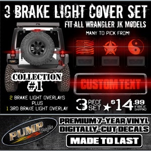 Juego de 3 cubiertas para luz trasera y tercera luz de freno, cortadas para adaptarse a todos los modelos Jeep Wrangler JK. - Colección n.° 1. ¡Envío gratis!