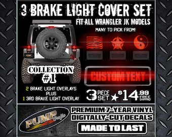 Tail Light & 3rd Brake Light Cover 3-Piece Set cut to fit All Jeep Wrangler JK Models! - Collection #1 - Free Shipping!