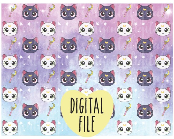 Download Free Luna And Artemis Digital Paper Sailor Moon Digital Vellum Etsy SVG Cut Files