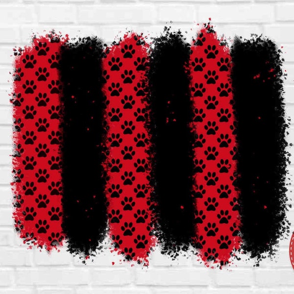 Red and Black Brush Stroke Background - PNG Sublimation Design - Team Colors - Paw Print - Printable Clipart - Digital Download Instant