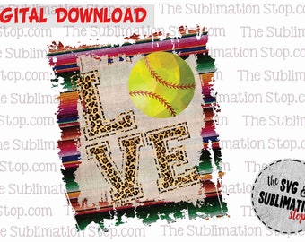 Love Softball - Sublimation Design - Sports  - Printable File -  PNG Transparent - Commercial Use