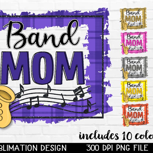 Band Mom Sublimation Design - Saxophone Clip Art - Bundle of 10 Colors  - Printable File -  PNG Transparent - Commercial Use