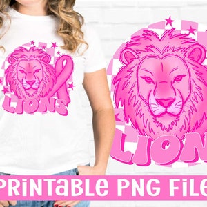 Lions Mascot, Breast Cancer Awareness Ribbon, Pink Out Football Tshirt Design, Retro Checkerboard, Printable PNG