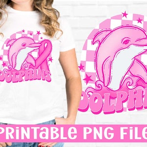 Delfine Maskottchen, Brustkrebs Awareness Ribbon, rosa Fußball Tshirt Design, Retro Schachbrett, druckbare PNG