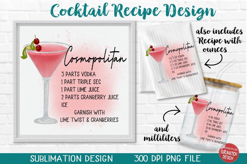 Cocktail Recipes Printable Bundle Watercolor Cocktails Illustrations Cocktail Sublimation Cocktail Recipe on Paint Splatter Backgroun image 10