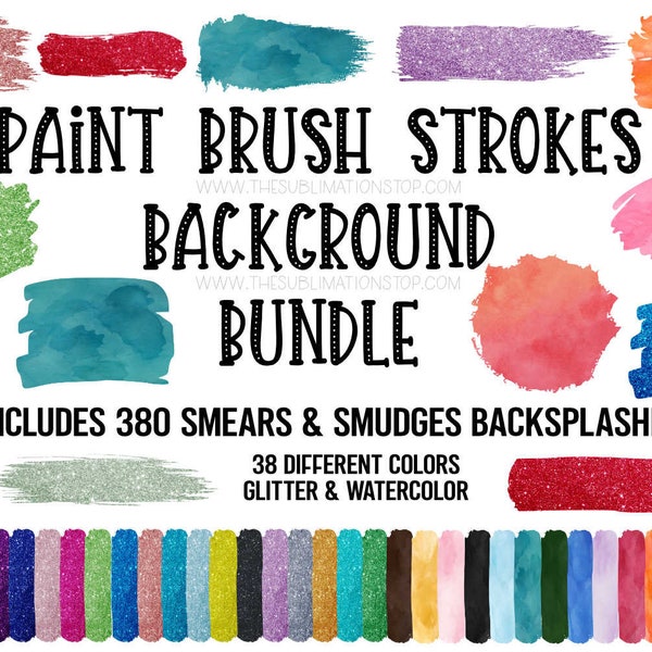 Paint Brush Strokes Watercolor Glitter Bundle - Sublimation Design - Png Transparent - Elements