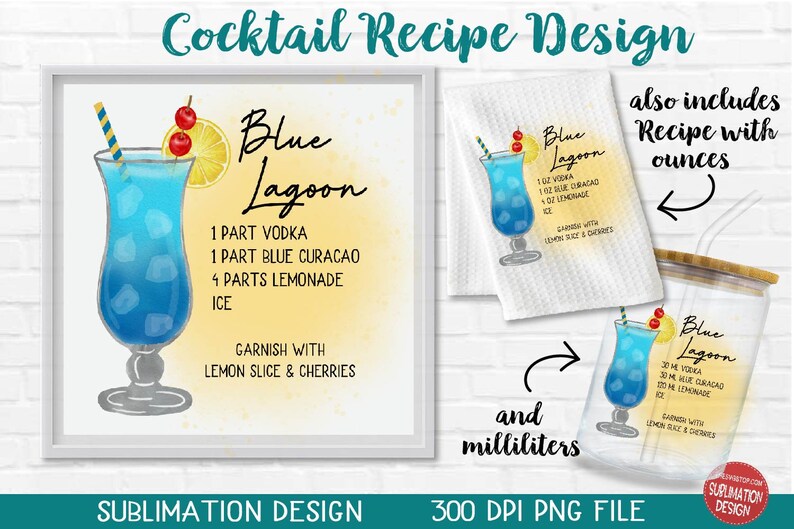 Cocktail Recipes Printable Bundle Watercolor Cocktails Illustrations Cocktail Sublimation Cocktail Recipe on Paint Splatter Backgroun image 9