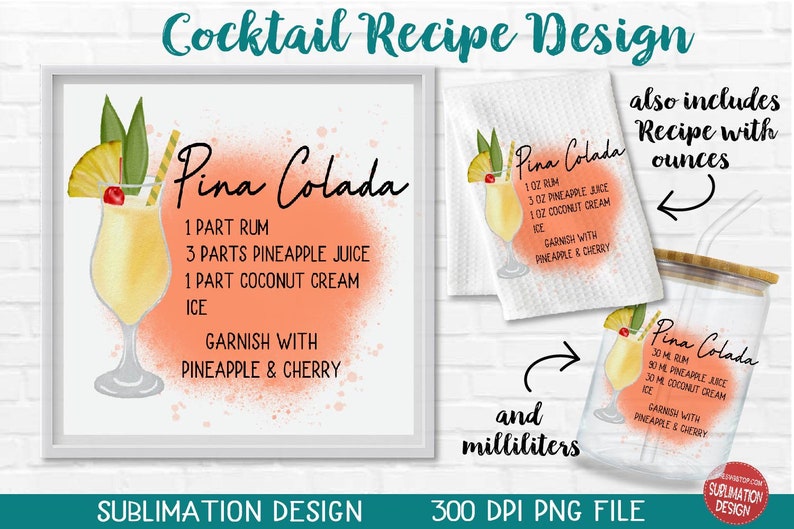 Cocktail Recipes Printable Bundle Watercolor Cocktails Illustrations Cocktail Sublimation Cocktail Recipe on Paint Splatter Backgroun image 3