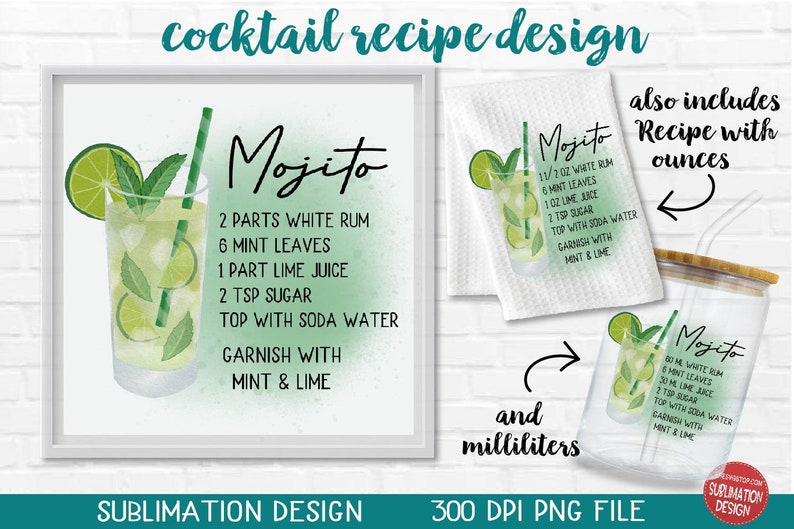 Cocktail Recipes Printable Bundle Watercolor Cocktails Illustrations Cocktail Sublimation Cocktail Recipe on Paint Splatter Backgroun image 4