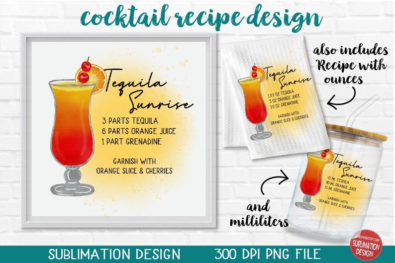 Cocktail Recipes Printable Bundle Watercolor Cocktails Illustrations Cocktail Sublimation Cocktail Recipe on Paint Splatter Backgroun image 2