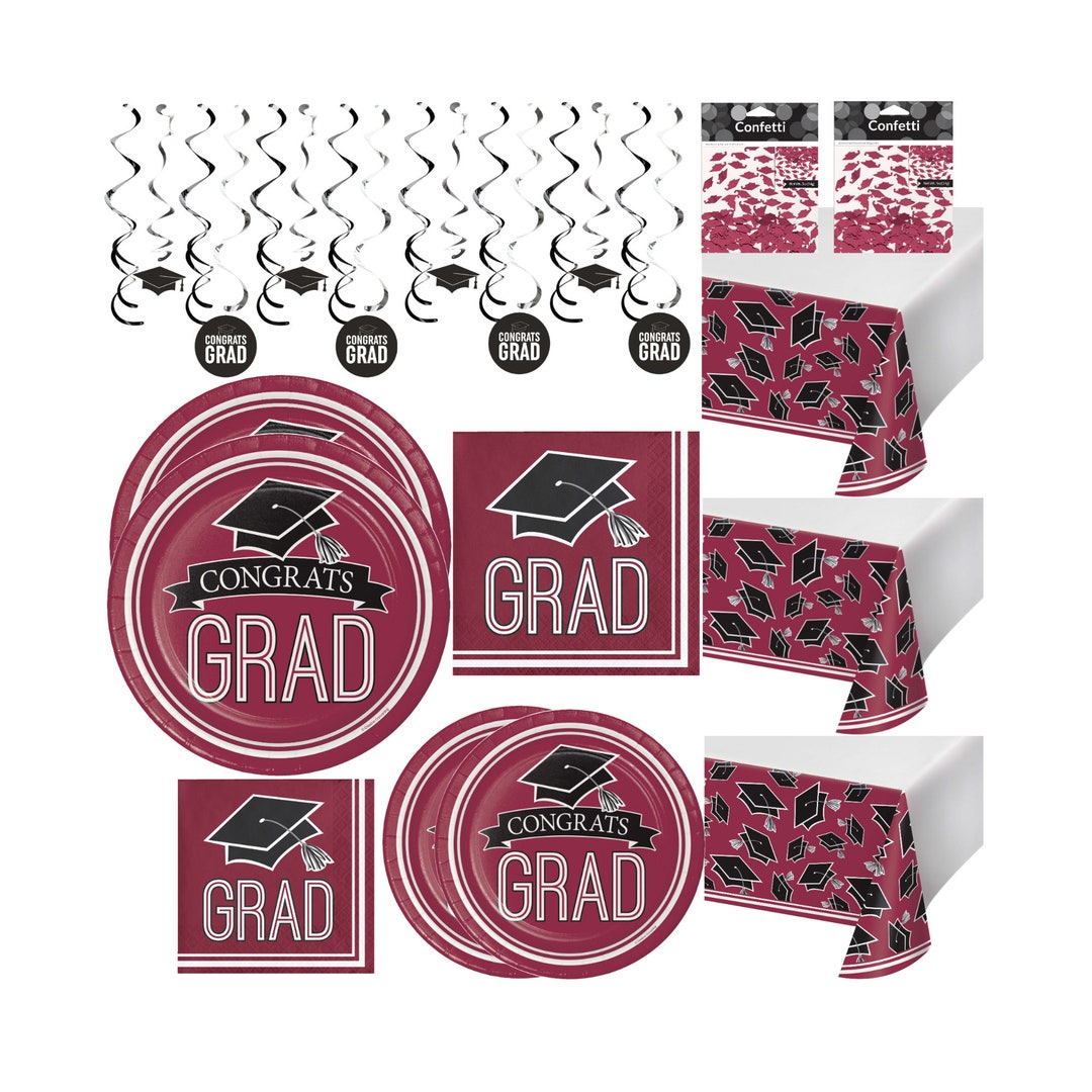 Maroon Graduation Party Supplies Tableware Set Burgundy Grad Disposable