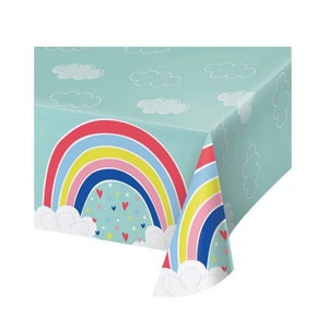 Rainbow Table Cover - Rainbow Party Decorations, Rainbow Tablecloth, Rainbow Plastic Tablecover, Rainbow Baby Shower,  Birthday Decorations