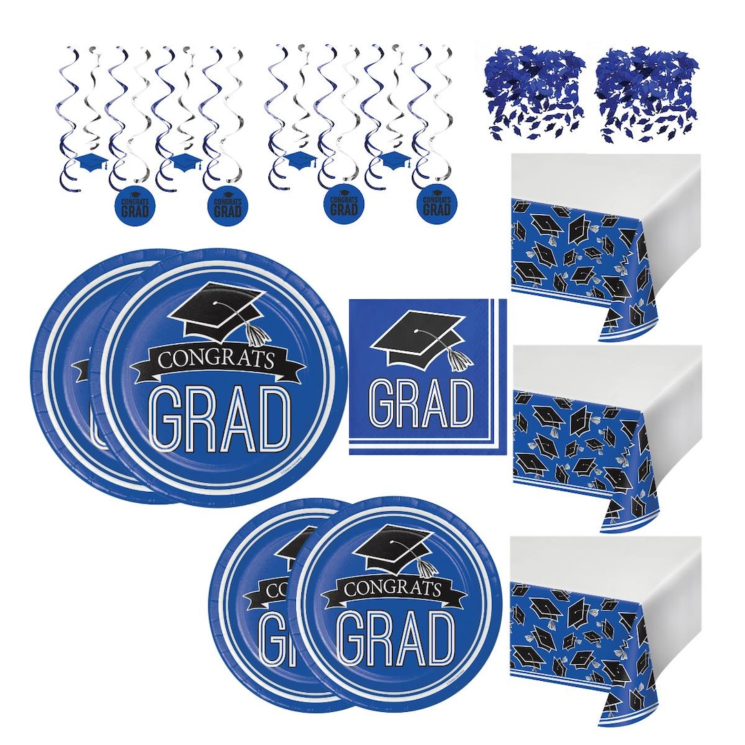 Graduation Dinnerware Blue Graduation Party Tableware Set, High School and College Grad ...