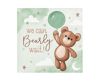 Teddy Bear Napkins, Baby Shower Disposable Tableware, Gender Neutral Baby Shower Paper Napkins, Bear Party Decor, We Can Bearly Wait Party