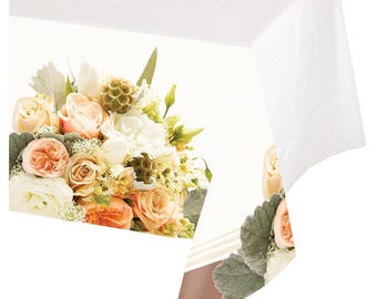 Rose Gold Floral Tablecloth, Blush Pink Roses, 54x102"