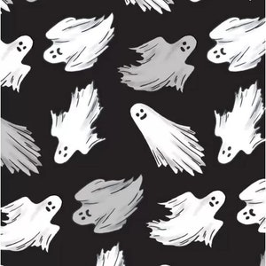 Halloween Vinyl Flannel Backed Tablecloth - Spooky Black and White Ghost Fall Holiday Table Cloth, 60” Round Reusable Table Cover