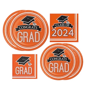 Graduation Party Supplies Tableware Set - Orange Class of 2024 Disposable Dinnerware Paper Plates and Napkins for 36 Guests