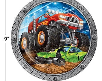 Monster Truck Birthday Plates – Party Decorations, Set of 8