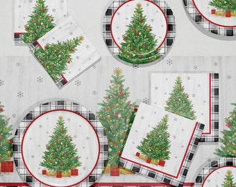 194 Pcs Red Truck Christmas Party Supplies Set - Buffalo Plaid Tableware, Plates Cups Napkins Forks For 24 Guests - View #8