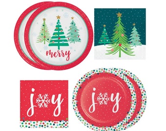 Christmas Tree Party Plates and Napkins Set, Serves 16