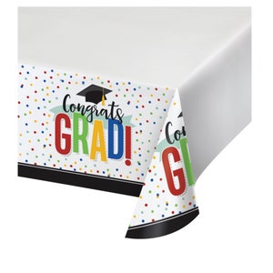 Colorful Grad Graduation Table Cover, Grad Party Disposable Paper Tablecloth, 2025 Graduation Decorations, Multi Color Party Supplies Decor