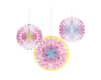 Pastel Tie Dye Paper Fan Set, Party Decorations