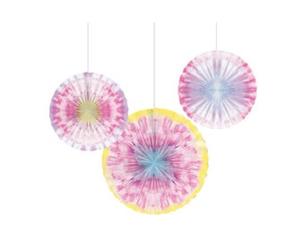 Pastel Tie Dye Party Fans, Tie Dye Birthday Party, Tie-Dye Fan Set, Tie Dye Party Decor, Girls Birthday Party Decorations