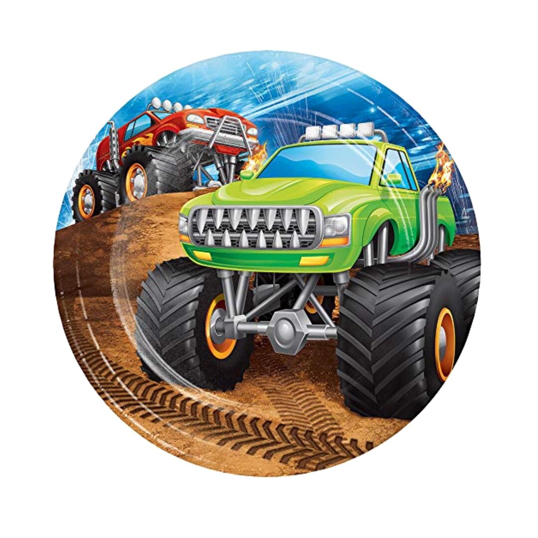 Monster Racing Plate Design Monster Truck Plates - Monster Truck Birthday, Birthday Plates, Monster ...