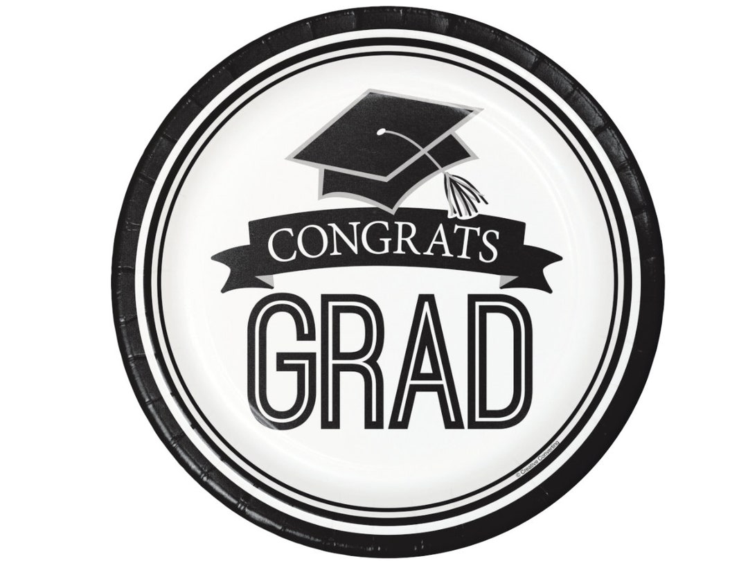 Black and White Graduation Plates Luncheon Paper Disposable Class of ...