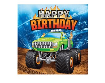 Monster Truck Birthday Party Napkins | 2-Ply Paper, 6.5" (16 Napkins)